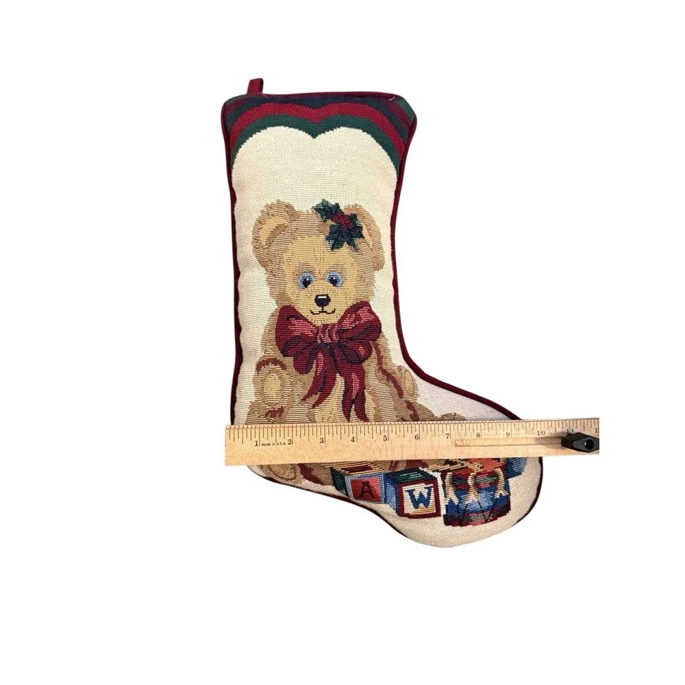 Vintage Christmas Bear Tapestry Stocking Throw Pillow Holiday Decor